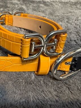Sam Edelman Yellow Croc-Embossed Belt with Silver Interlocking Buckle